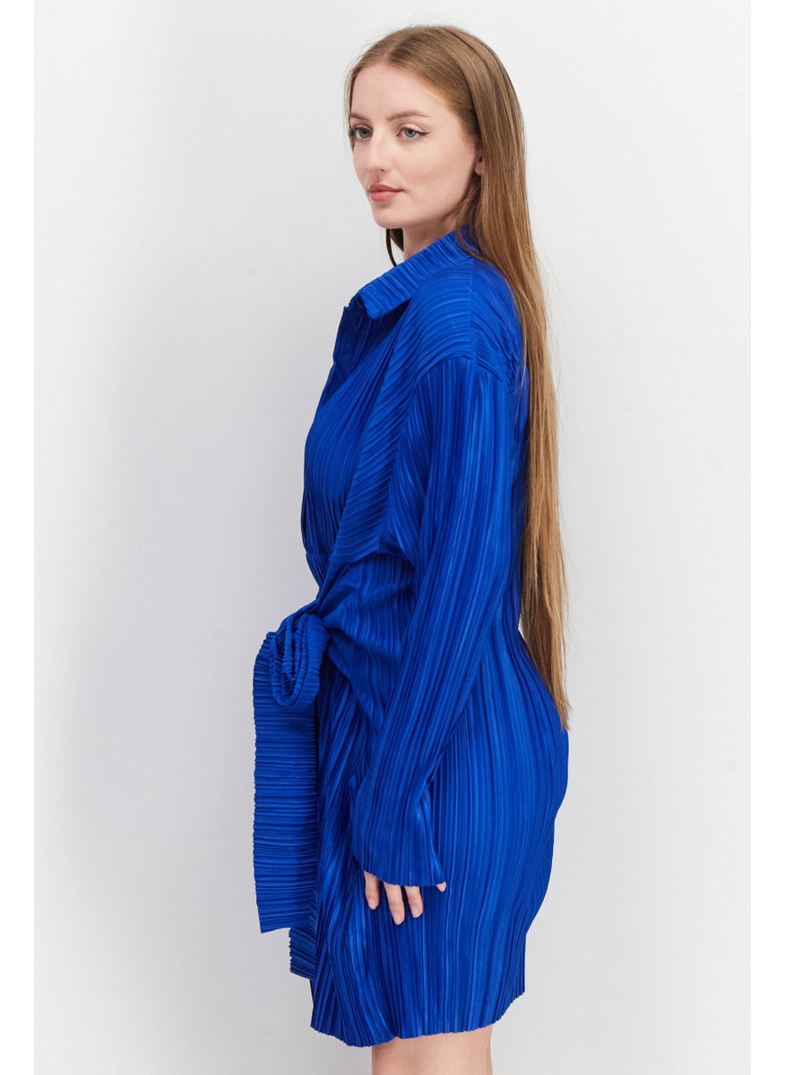 I SAW IT FIRST - Women Textured Mini Party Dress, Blue - Image 1