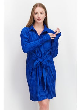 Women Textured Mini Party Dress, Blue