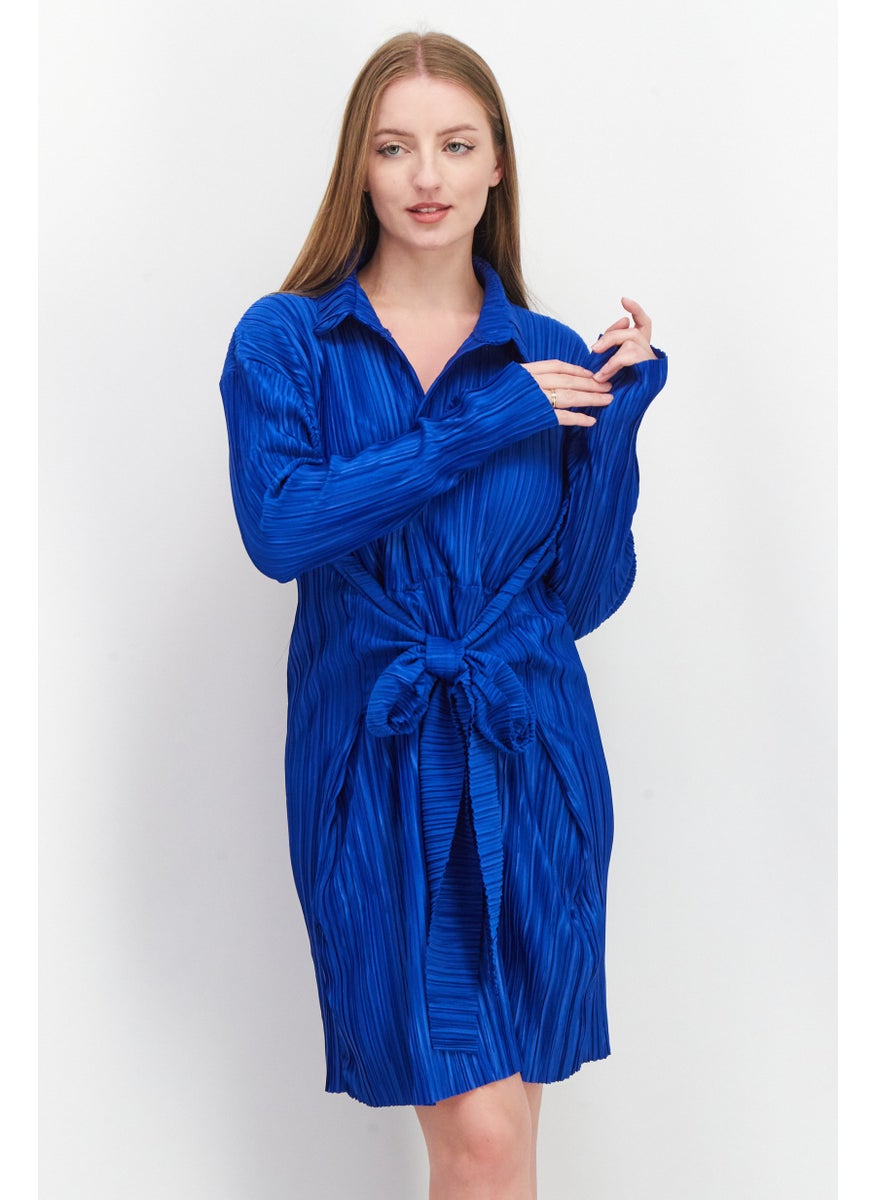 I SAW IT FIRST - Women Textured Mini Party Dress, Blue - Image 1
