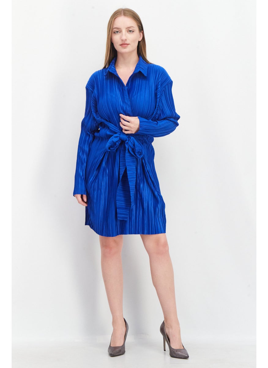 I SAW IT FIRST - Women Textured Mini Party Dress, Blue - Image 1