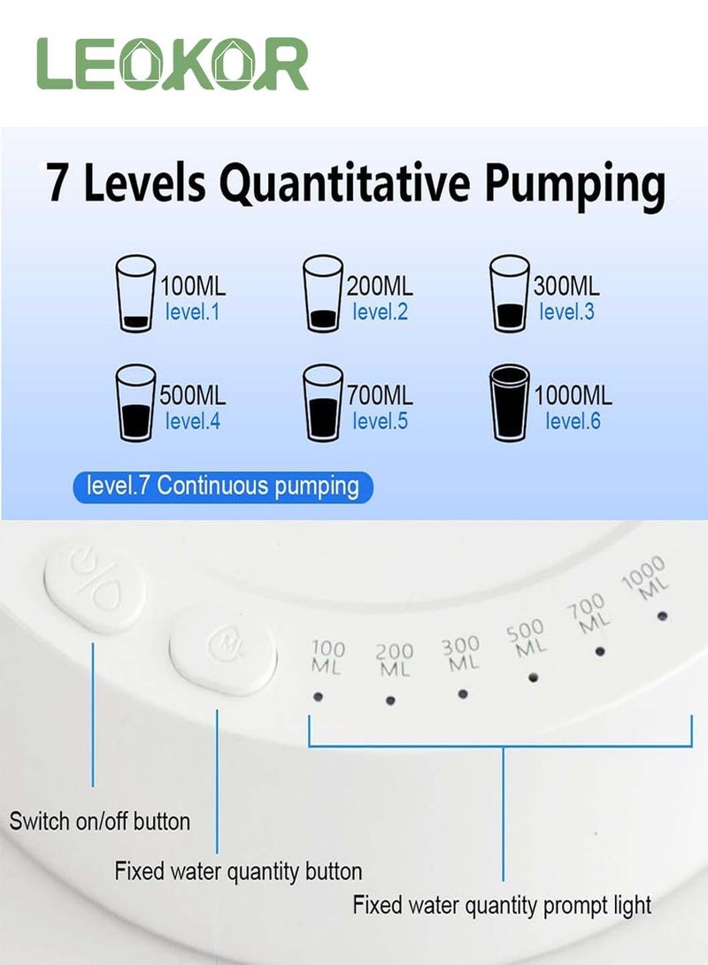 ليوكور موزع زجاجة مياه على سطح المكتب، مضخة مياه كهربائية محمولة على سطح الطاولة لزجاجات مياه سعة 5-19 لتر، موزع إبريق مياه أوتوماتيكي لشحن USB بجانب السرير، المنزل، المكتب، في الهواء الطلق - Image 2