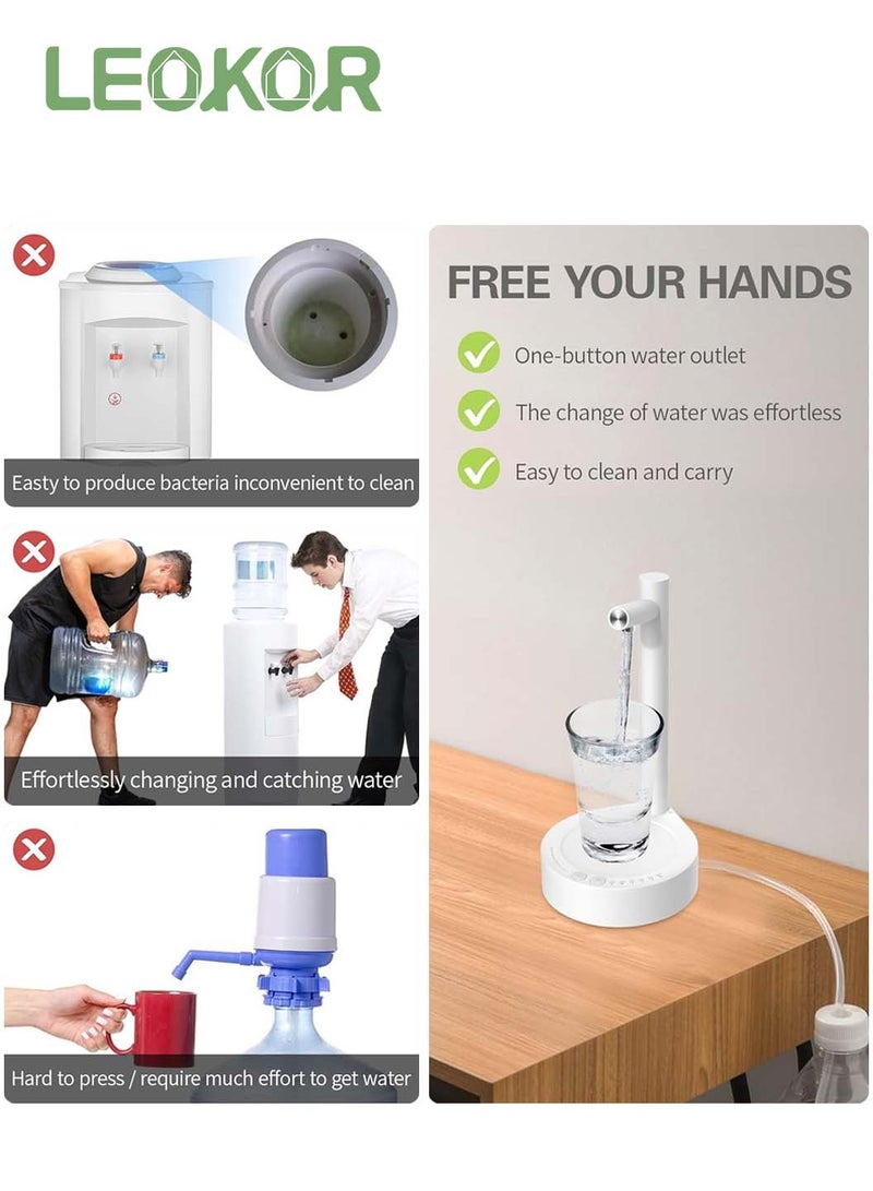 ليوكور موزع زجاجة مياه على سطح المكتب، مضخة مياه كهربائية محمولة على سطح الطاولة لزجاجات مياه سعة 5-19 لتر، موزع إبريق مياه أوتوماتيكي لشحن USB بجانب السرير، المنزل، المكتب، في الهواء الطلق - Image 3