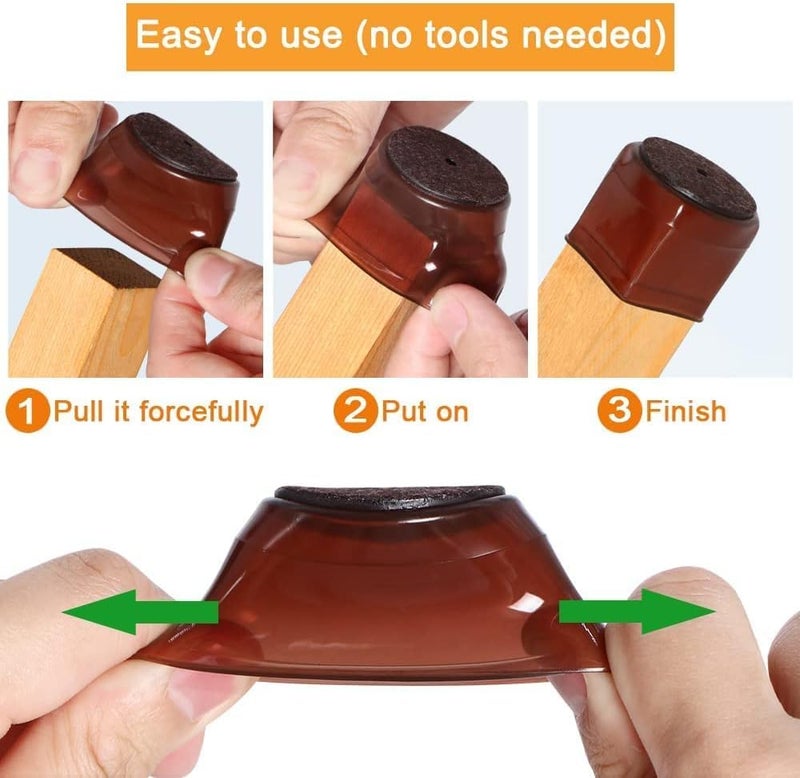 HOMEDRIP HOMEDRIP 4 Pcs Silicone Chair Leg Floor Protectors for Hardwood Floors Brown Felt Bottom Chair Leg Covers Free Moving Table Leg Covers Stool Leg Protectors Caps - Image 4