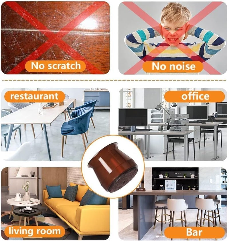 HOMEDRIP HOMEDRIP 4 Pcs Silicone Chair Leg Floor Protectors for Hardwood Floors Brown Felt Bottom Chair Leg Covers Free Moving Table Leg Covers Stool Leg Protectors Caps - Image 3