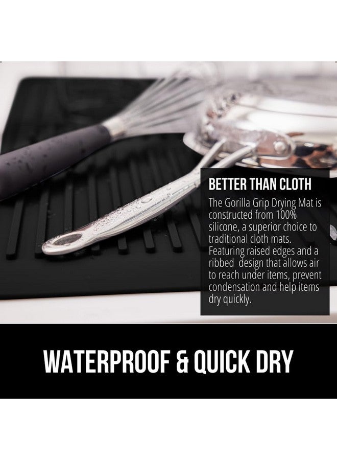 GORILLA GRIP 100% BPA-Free Silicone Dish Drying Mat for Kitchen Counters, 18x24 Inch, Water Catching Ribbed Design, Easy Clean Waterproof Sink Counter Liner, Heat Resistant, Fits Under Rack, Black - Image 3