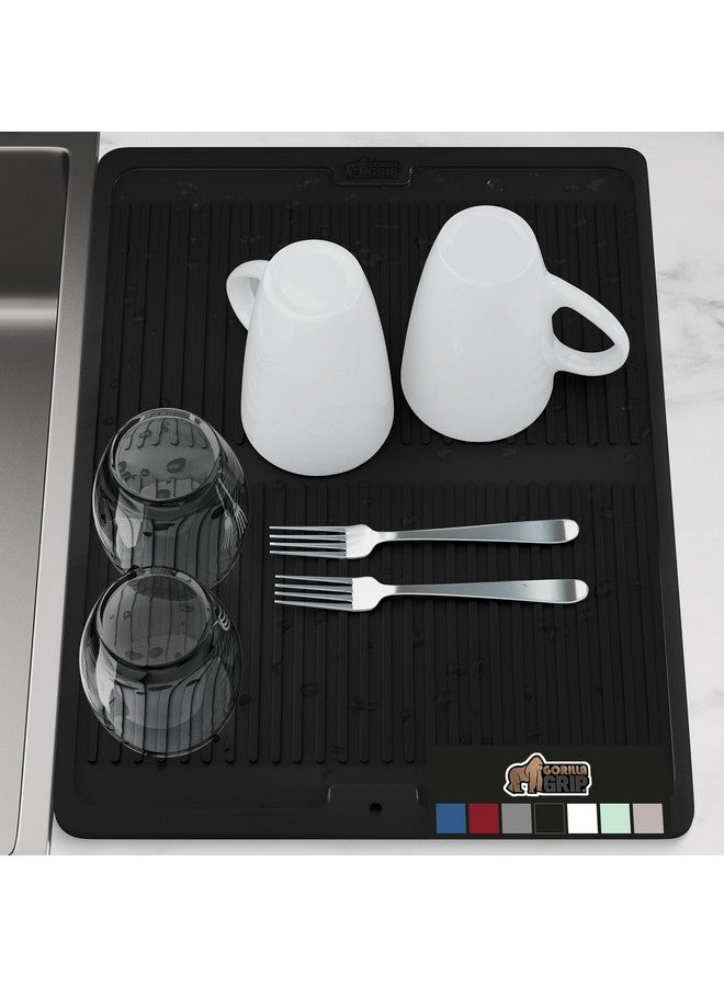 GORILLA GRIP 100% BPA-Free Silicone Dish Drying Mat for Kitchen Counters, 18x24 Inch, Water Catching Ribbed Design, Easy Clean Waterproof Sink Counter Liner, Heat Resistant, Fits Under Rack, Black - Image 1