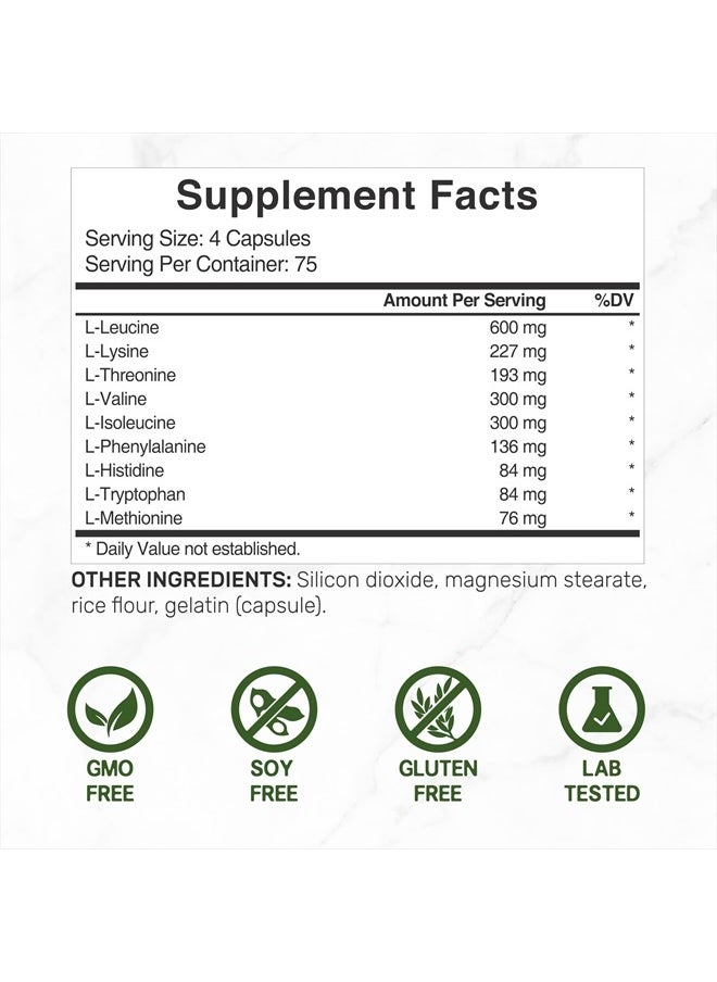 DEAL SUPPLEMENT Essential Amino Acids (EAA) 2000mg Per Serving, 300 Capsules – Unflavored - 9 in 1, All BCAAs (Branched-Chain Aminos) – Lean Muscle Support & Natural Pre Workout Supplement  - Image 2
