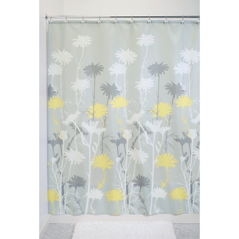 InterDesign iDesign Daizy Fabric Shower Curtain for Master Guest Kids College Dorm Bathroom 72 x 72  Gray and Yellow