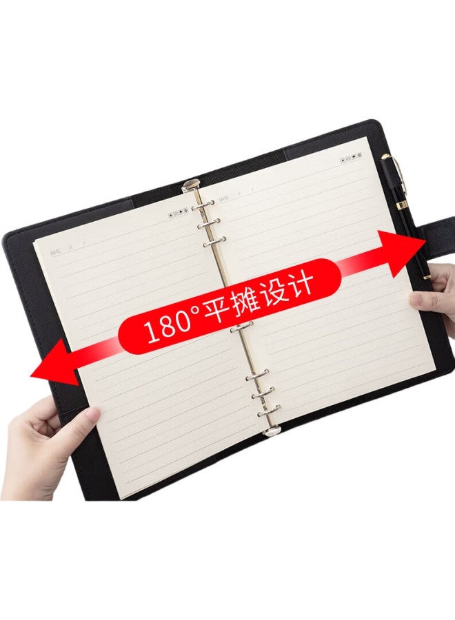M.G M&G (M&G) Stationery B5/18K 100 Sheets Black Loose-Leaf Notebook Conference Record Book Buttoned Leather Cover Practical Business Notepad Single Pack Apyf4T74 Postgraduate Entrance Exam - Image 3