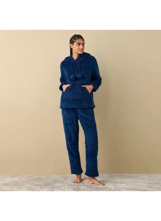 FAV Textured Long Sleeves Hoodie and Pyjama Set