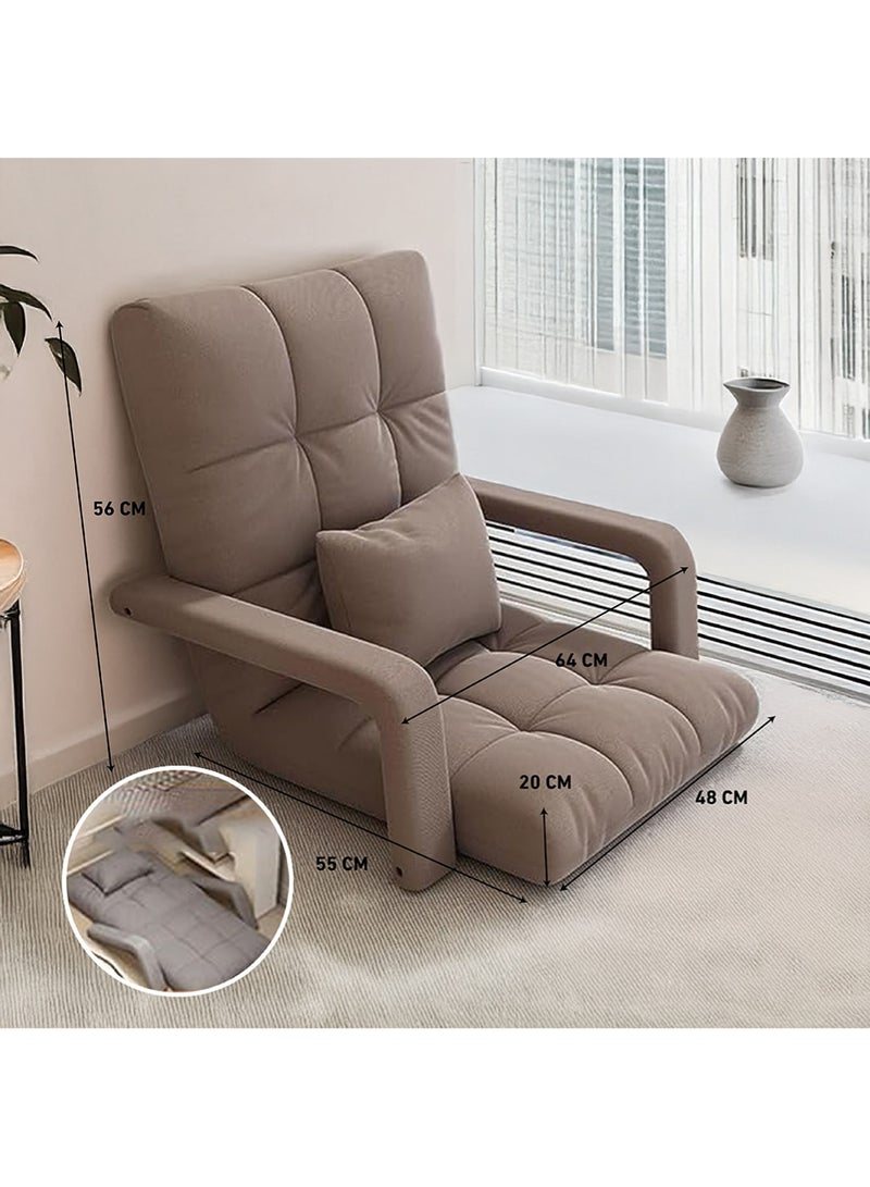 AGD Padded Sofa Chair with Back Support and Armrests, Foldable and Adjustable 5-Level Recline for Reading and Relaxing (Brown) - Image 4