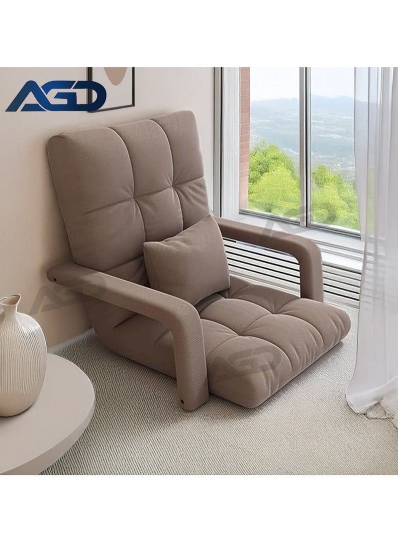 AGD Padded Sofa Chair with Back Support and Armrests, Foldable and Adjustable 5-Level Recline for Reading and Relaxing (Brown) - Image 1
