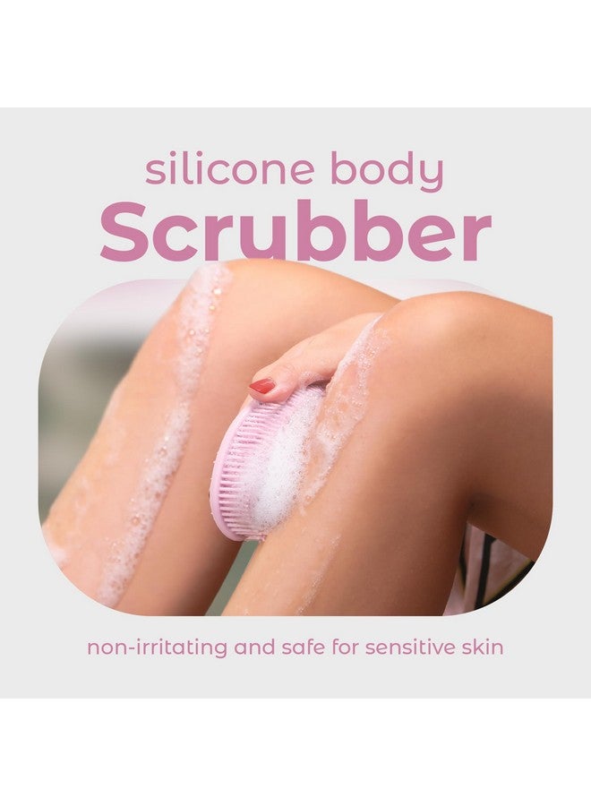 MainBasics Exfoliating Silicone Body Scrubber Pro 2In1 Shower Scrubber For Body Care Silicone Loofah And Body Exfoliator (Pale Pink Body + Exfoliate) - Image 2