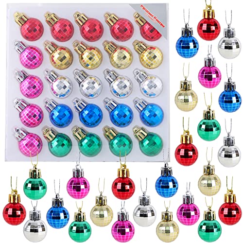 Christmas Concepts® Pack of 25-25mm Mini Christmas Tree Baubles - Shiny Disco Ball Ornaments (Multi Coloured) - Image 1