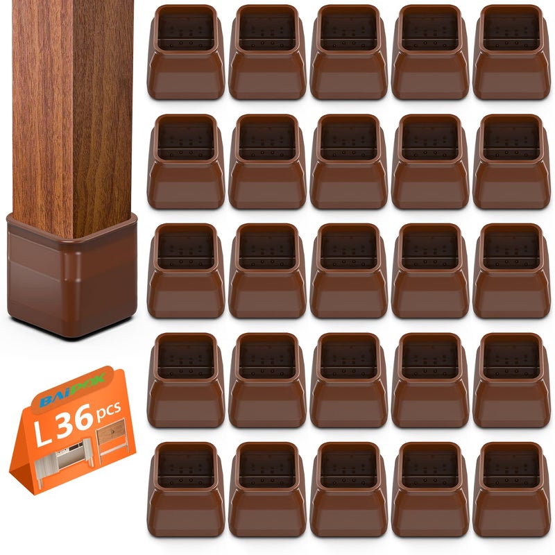 BAIPOK 36Pcs Chair Leg Floor Protectors Square Silicone Chair Leg Protectors for Hardwood Floors Felt Furniture Pads Chair Sliders Chair Leg Covers Reduce Noise No Scratch Brown Large