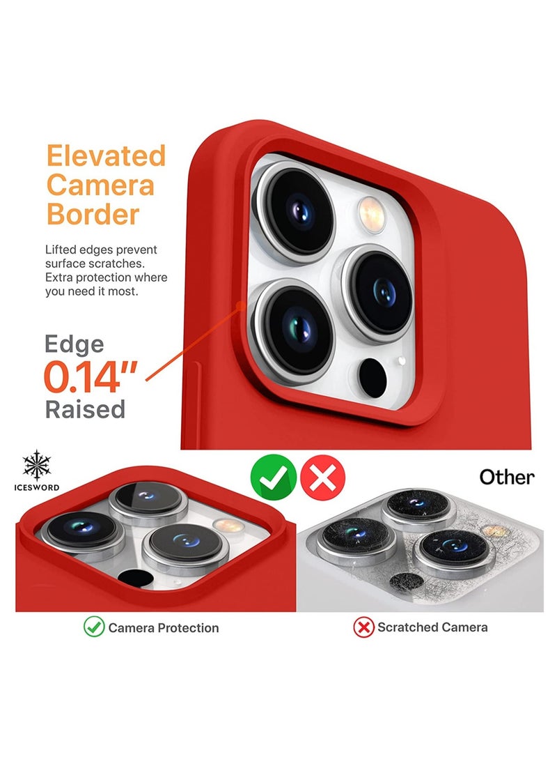 Raxoom iPhone 14 Pro Max Case Red (2022), Liquid Silicone Case Phone Cover Slim Full Body Protective, Soft Anti-Scratch Microfiber Lining, Red Cute Men Women Cool [Shockproof], 6.7 inch 14PM - Red - Image 3