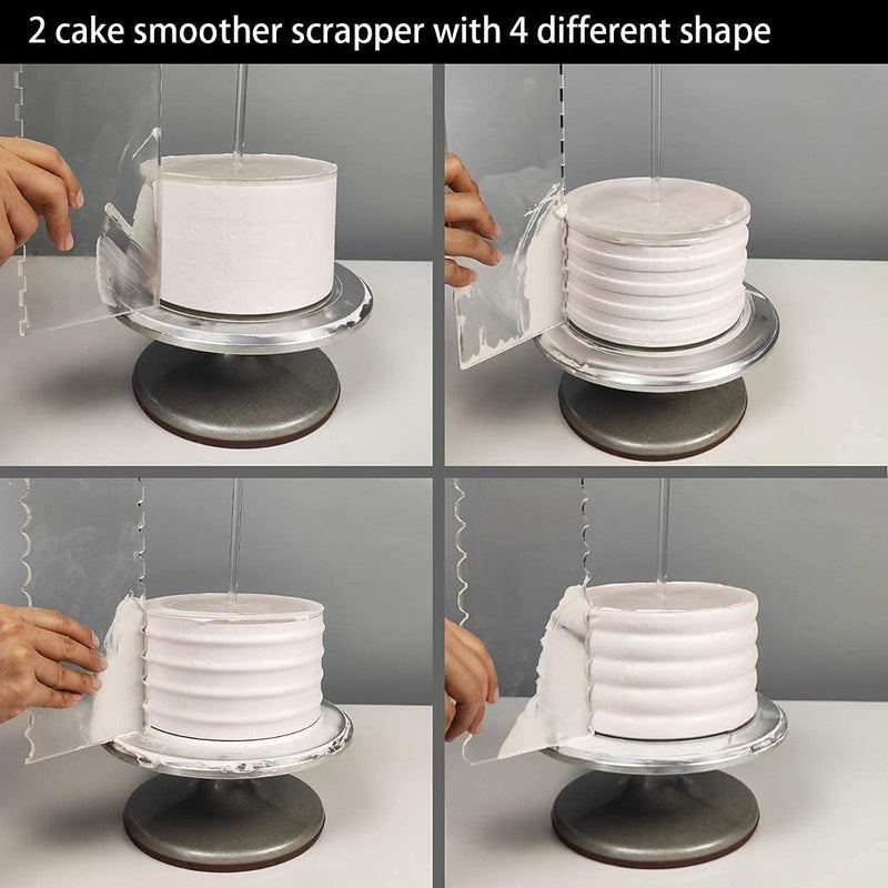 AAIGLOBAL Acrylic Cake Disc Set Clear 425625825 Inch Rounds 2 Icing Scrapers 3 Center Dowels - Image 4