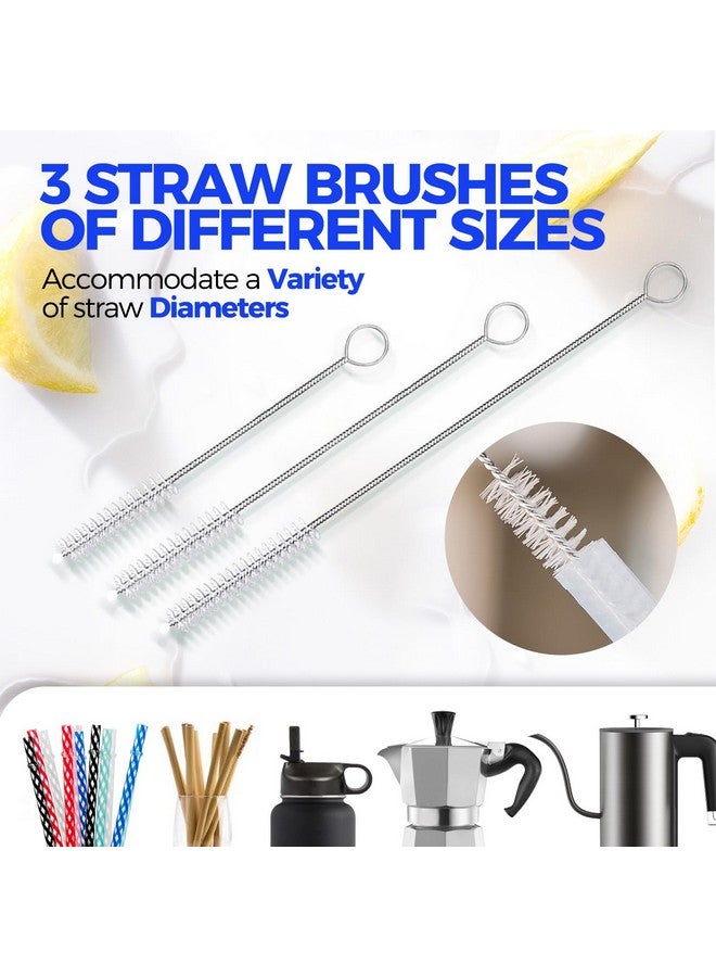 Holikme 5-Piece Bottle Brush Cleaner Set - 14" Stainless Steel Handle, 3 Straw Brushes, Cleans Water Bottles, Cups, Baby Bottles, Black & Grey - Image 3