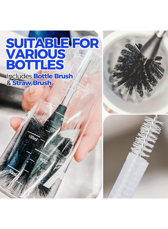 Holikme 5-Piece Bottle Brush Cleaner Set - 14" Stainless Steel Handle, 3 Straw Brushes, Cleans Water Bottles, Cups, Baby Bottles, Black & Grey - Image 2