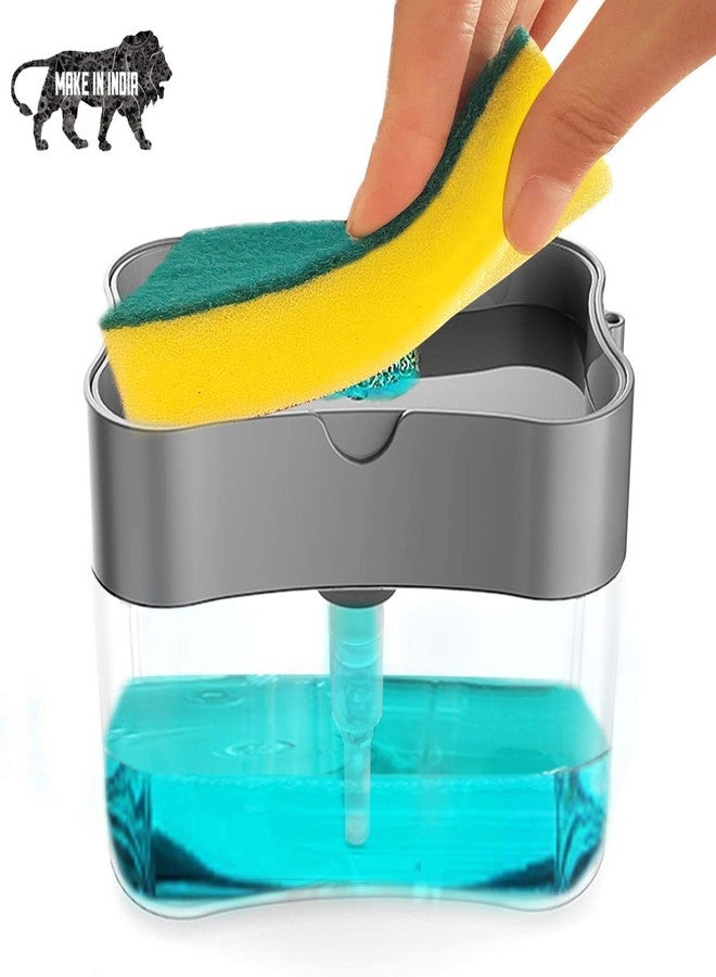 Unlock™ Press Type Dish soap Dispenser with Sponge Holder for Easy one-Hand use. Durable ABS Plastic, Leak-Proof Design, refillable Container and Compact Size Keeps Kitchen Sink Clean and Organized. - Image 1