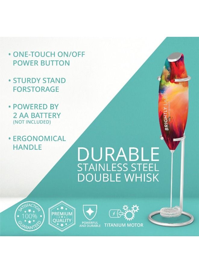 Powerful Milk Frother for Coffee with Upgraded Titanium Motor - Handheld Frother Electric Whisk, Milk Foamer, Mini Mixer & Coffee Blender Frother for Frappe, Latte, Matcha, with Stand