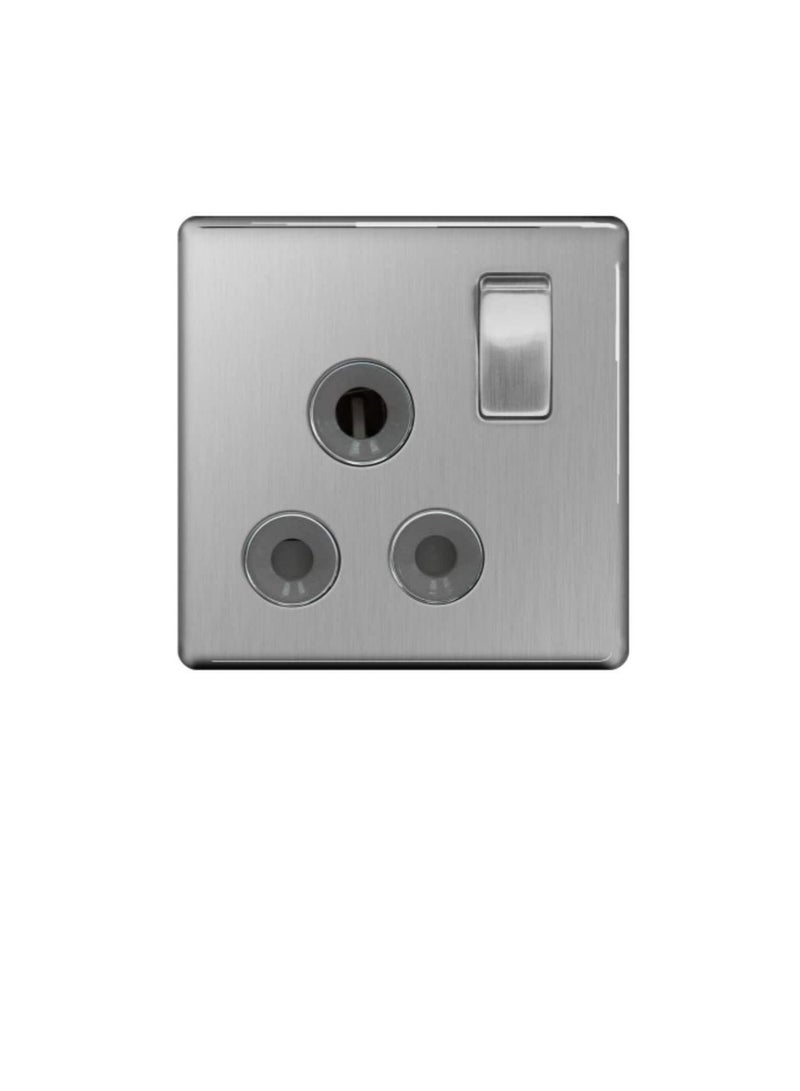 British General FBS99G Brushed Steel 1 Gang, Single Pole 15A Switched Socket  - Image 1