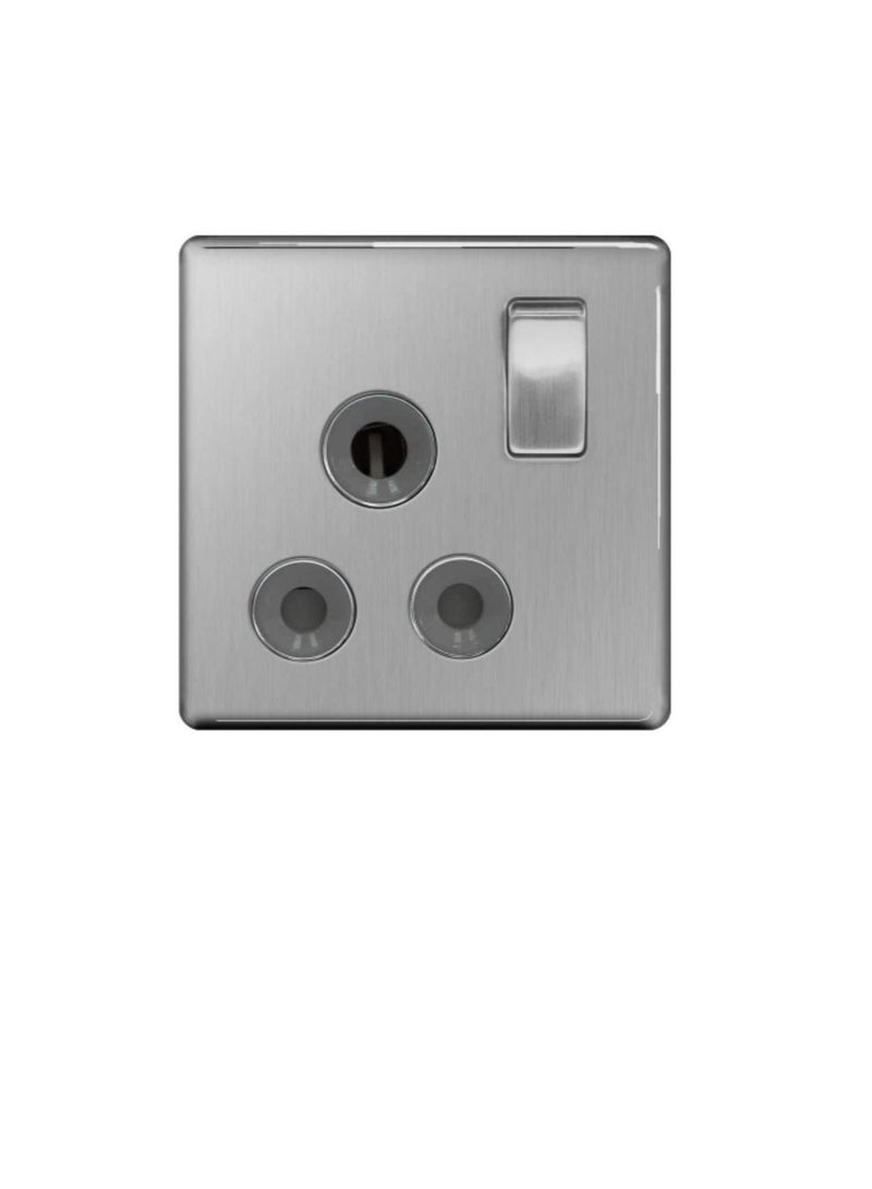 British General FBS99G Brushed Steel 1 Gang, Single Pole 15A Switched Socket  - Image 2