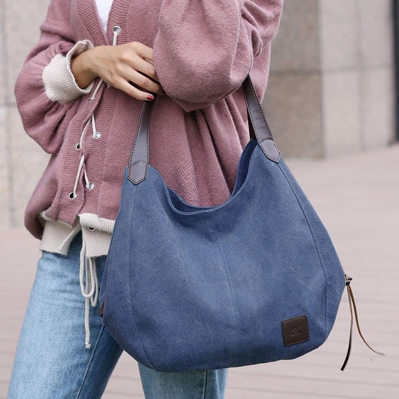 DOURR Store Women's Multi-pocket Shoulder Bag Fashion Cotton Canvas Handbag Tote Purse - Image 4