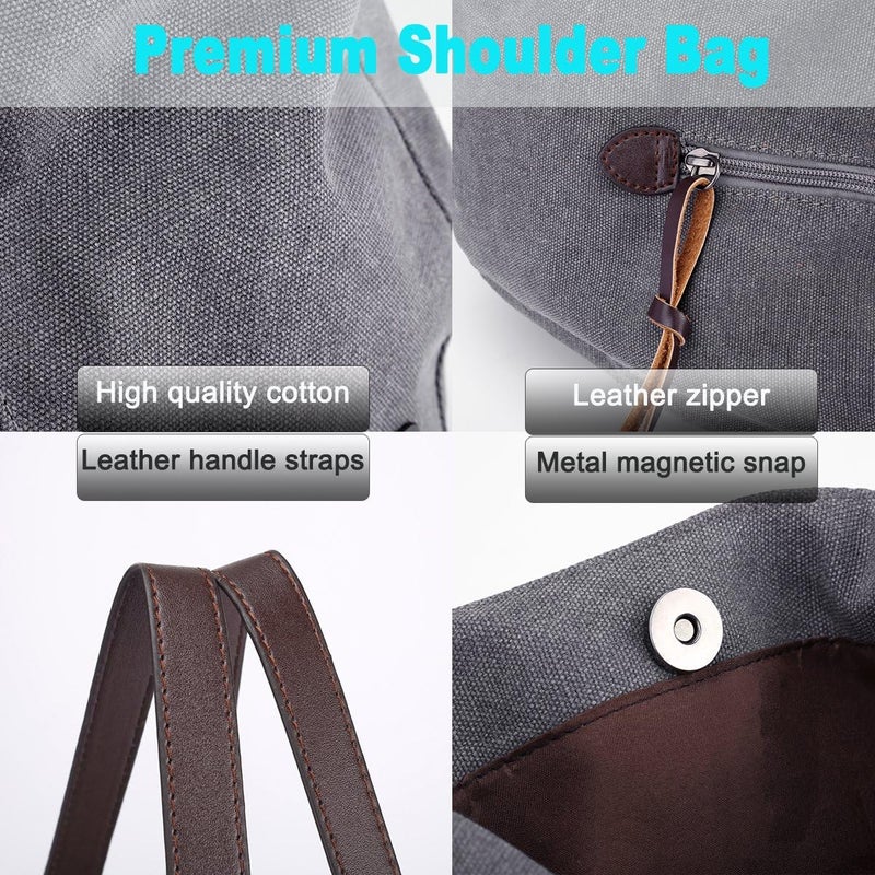 DOURR Store Women's Multi-pocket Shoulder Bag Fashion Cotton Canvas Handbag Tote Purse - Image 5