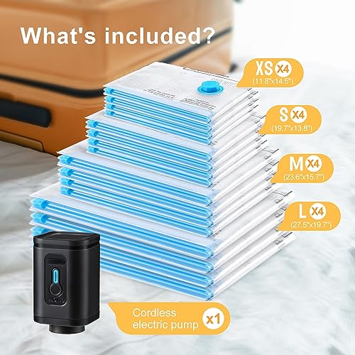UPGOGO Combo 16 Pack Travel Vacuum Bags with Portable Electric Pump, Space Saver Vacuum Storage Bags for Clothing and Luggage, Travel Essentials - Image 2