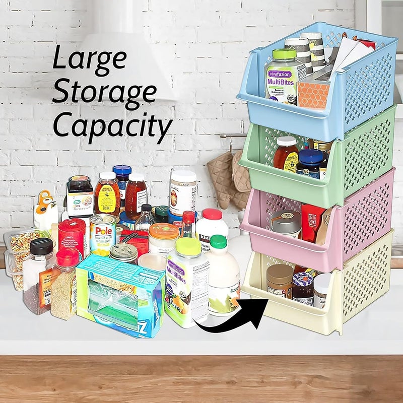 Skywin TidyFriend 4 Pack Stackable Storage Bins Open Front for Pantry Organizers and Storage, Pantry Storage for Food, Kitchen and Home Organization, Plastic Storage Bins, Dorm Room Essentials (Multi) - Image 3