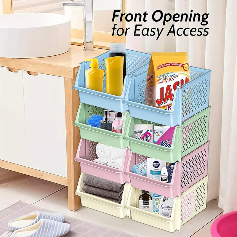 Skywin TidyFriend 4 Pack Stackable Storage Bins Open Front for Pantry Organizers and Storage, Pantry Storage for Food, Kitchen and Home Organization, Plastic Storage Bins, Dorm Room Essentials (Multi) - Image 4