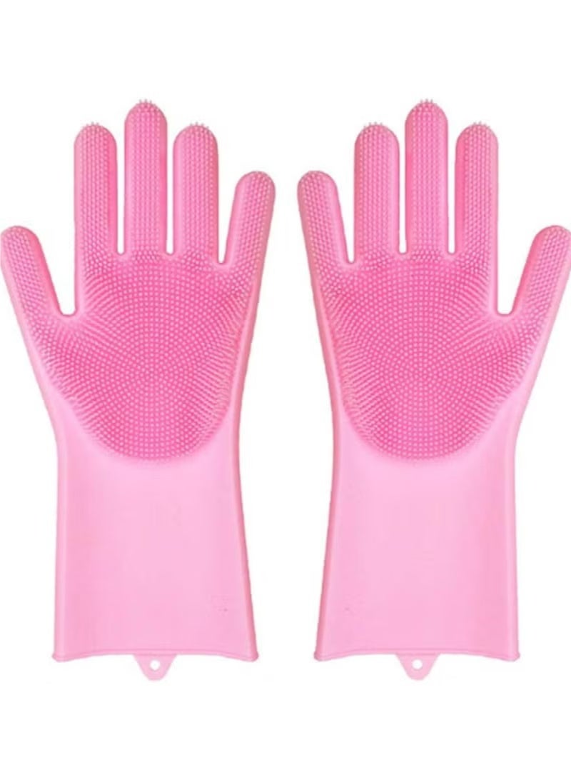 Silicone dishwashing gloves, one size, heat-resistant and reusable for washing dishes, washing the car, grooming pets, and other uses - 2 pieces per pack - assorted colors - color is random - Image 3
