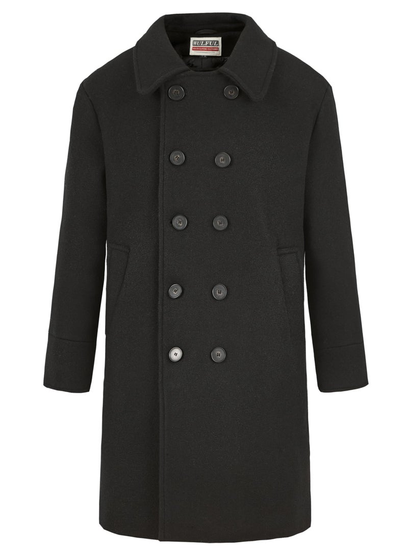 WULFUL Boys Double Breasted Wool Trench Coat Winter Pea Coat - Image 1