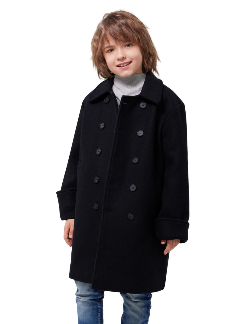WULFUL Boys Double Breasted Wool Trench Coat Winter Pea Coat - Image 2