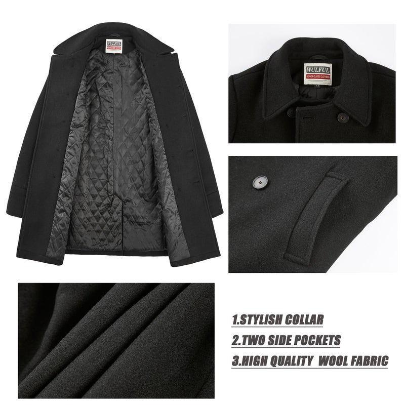 WULFUL Boys Double Breasted Wool Trench Coat Winter Pea Coat - Image 4
