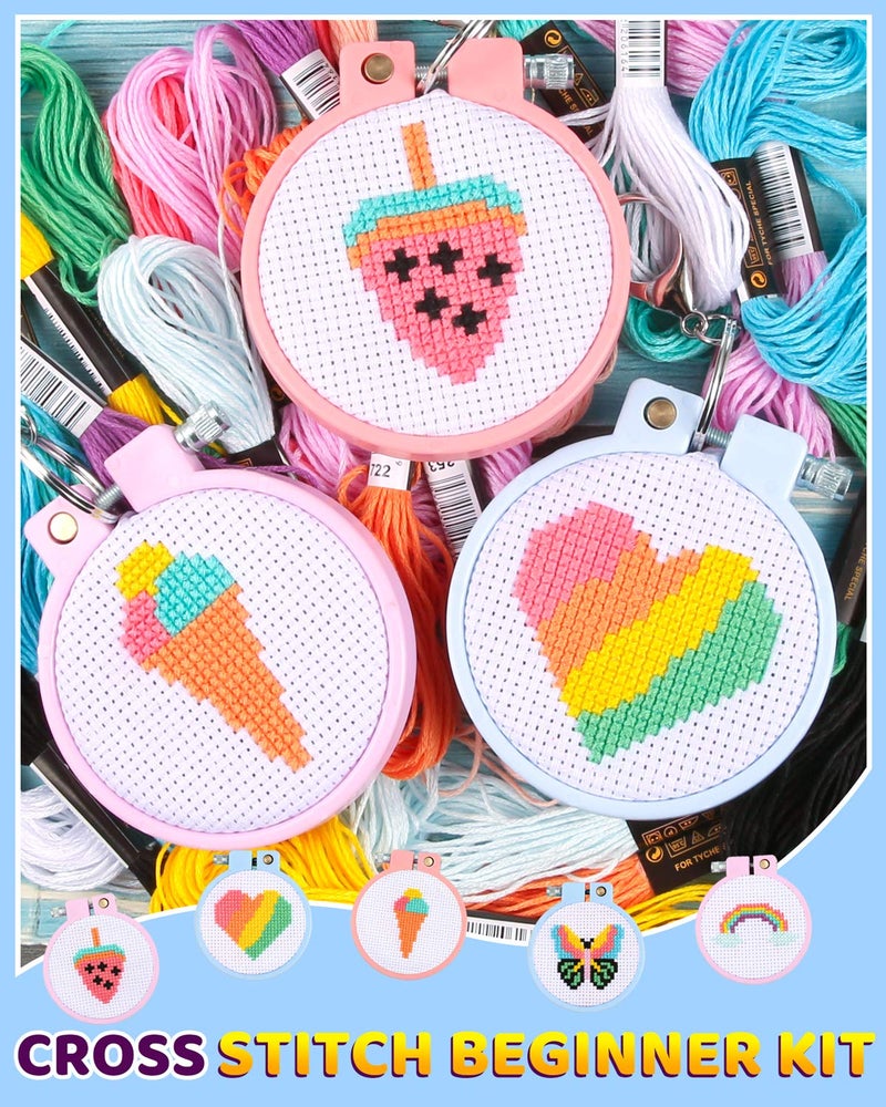 Pllieay 6 Pcs Cross Stitch Kits for Beginners for Kids 7-13, Kids Embroidery Kit Needlepoint Kit Arts and Crafts Kit with Instructions for Backpack Charms, Ornaments and Needle Craft - Image 3