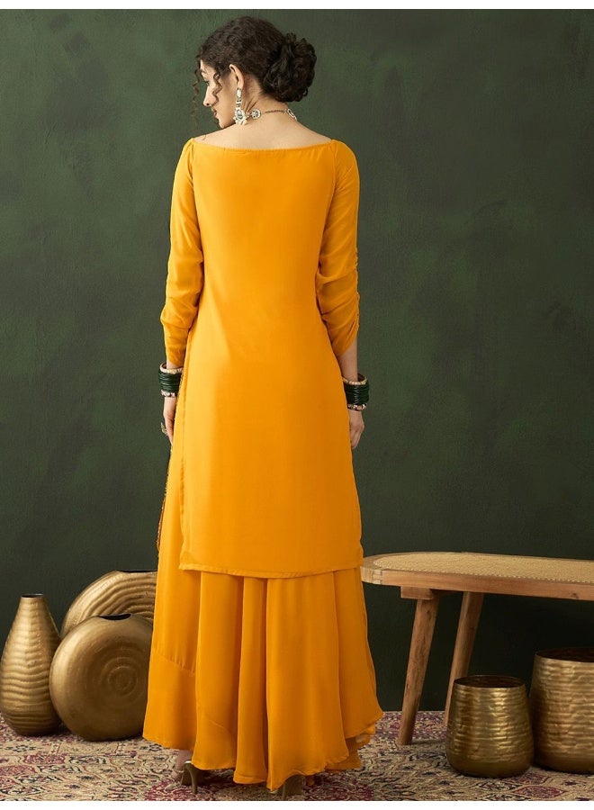 AKS Ethnic Motifs Embroidered Zari Detailed Kurta with Skirt - Image 4