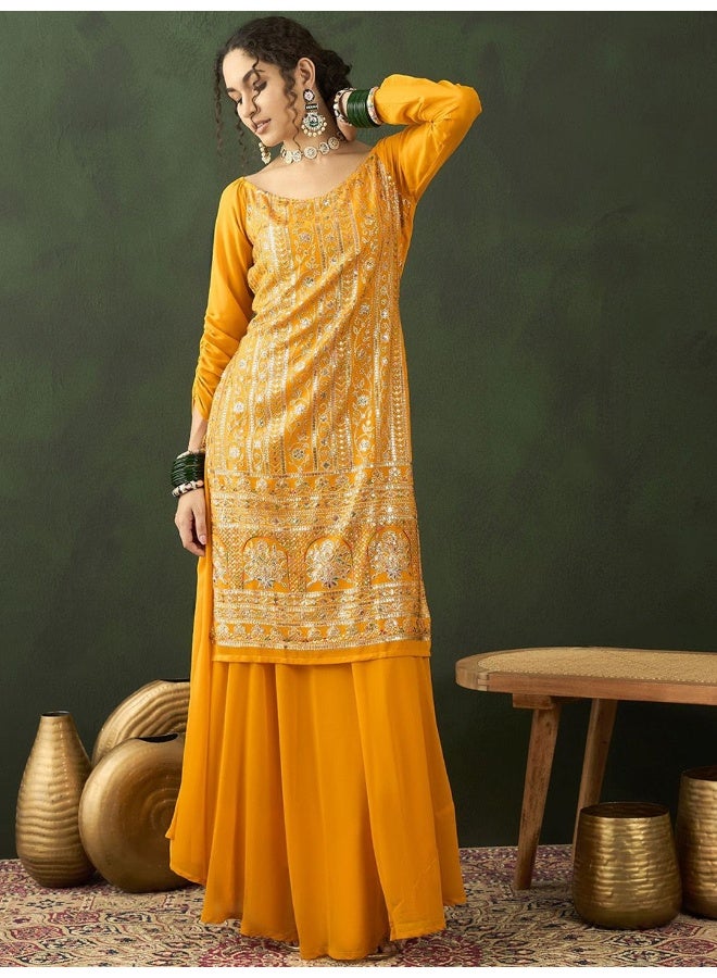 AKS Ethnic Motifs Embroidered Zari Detailed Kurta with Skirt - Image 1