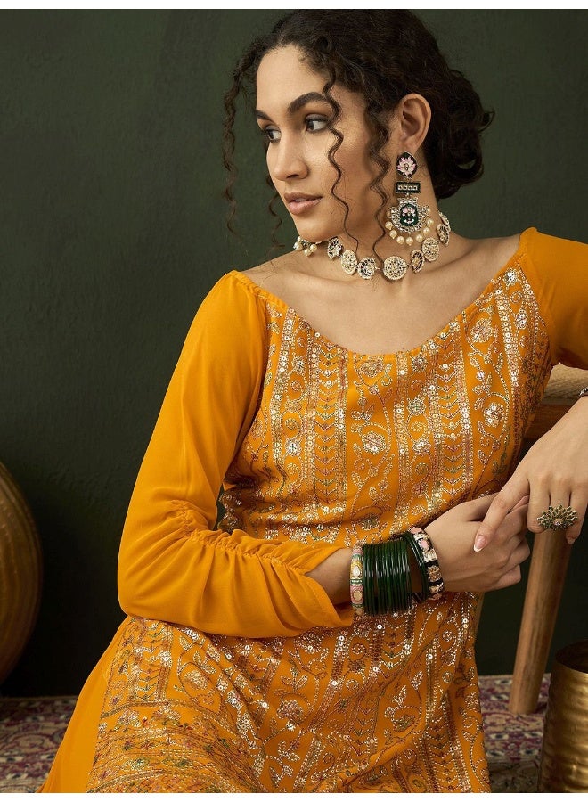 AKS Ethnic Motifs Embroidered Zari Detailed Kurta with Skirt - Image 2