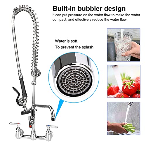 TNROTED 36" Height Commercial Sink Faucet with Pre Rinse Sprayer, 8 Inch Center Commercial Wall Mount Kitchen Faucet with 12” Swing Spout 3 Bay Commercial Compartment Sink Faucet for Restaurant Industrial - Image 4