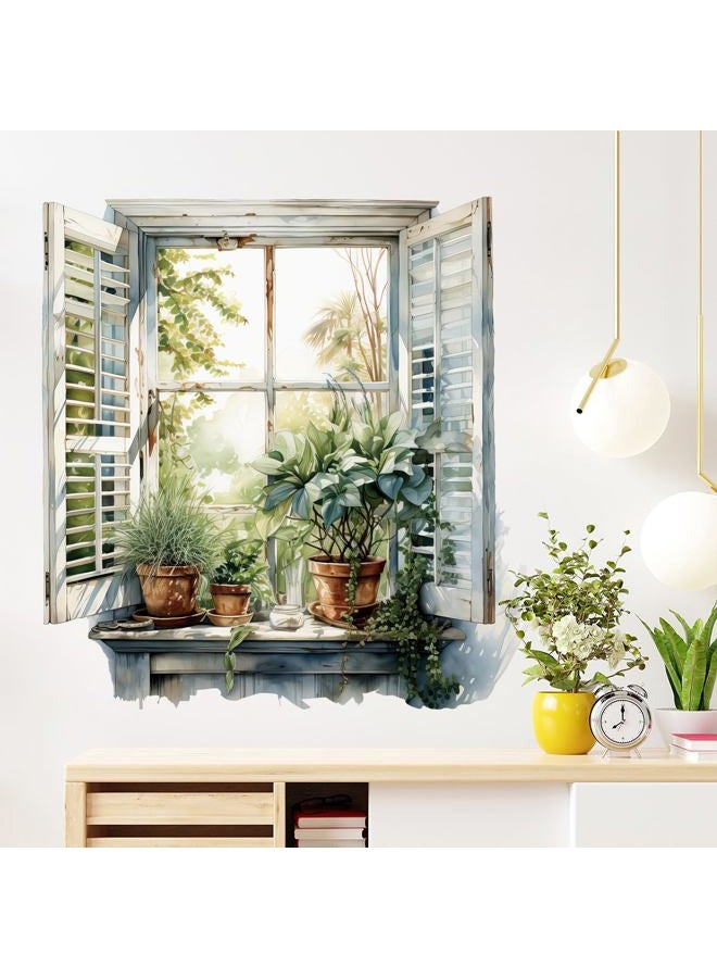DRWSSR 3D Creative Fake Window Wall Sticker Removable DIY Romantic Green Plants Wall Stickers Peel and Stick Vinyl Trees Natural Scenery Fake Window Wall Decal for Bedroom Living Room Decoration - Image 5