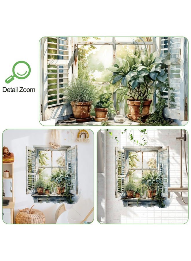 DRWSSR 3D Creative Fake Window Wall Sticker Removable DIY Romantic Green Plants Wall Stickers Peel and Stick Vinyl Trees Natural Scenery Fake Window Wall Decal for Bedroom Living Room Decoration - Image 3