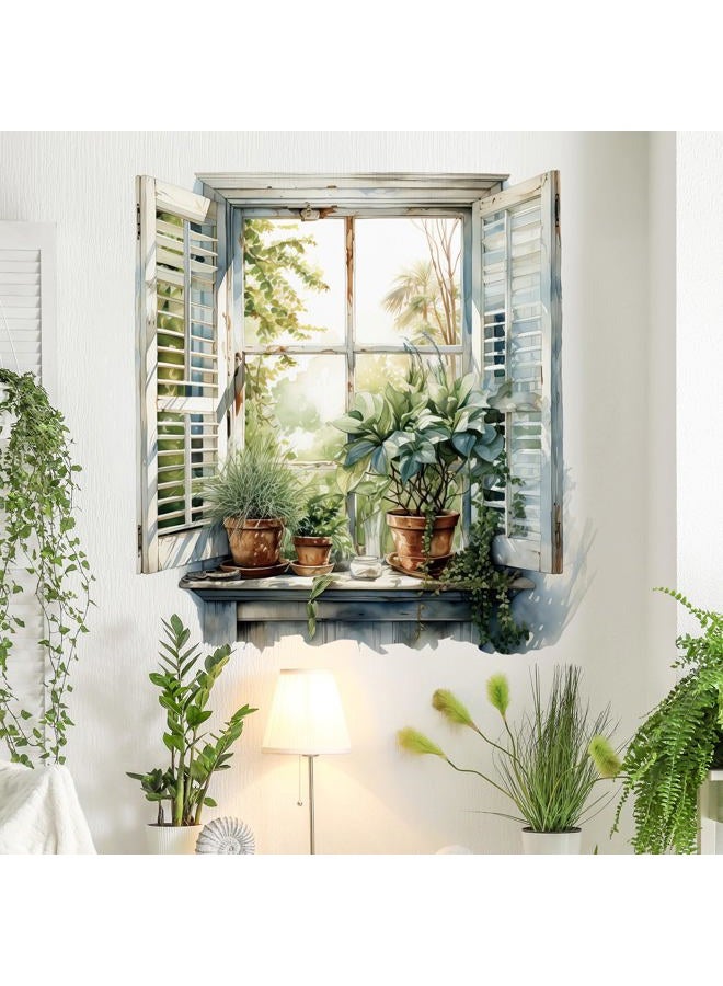 DRWSSR 3D Creative Fake Window Wall Sticker Removable DIY Romantic Green Plants Wall Stickers Peel and Stick Vinyl Trees Natural Scenery Fake Window Wall Decal for Bedroom Living Room Decoration - Image 4
