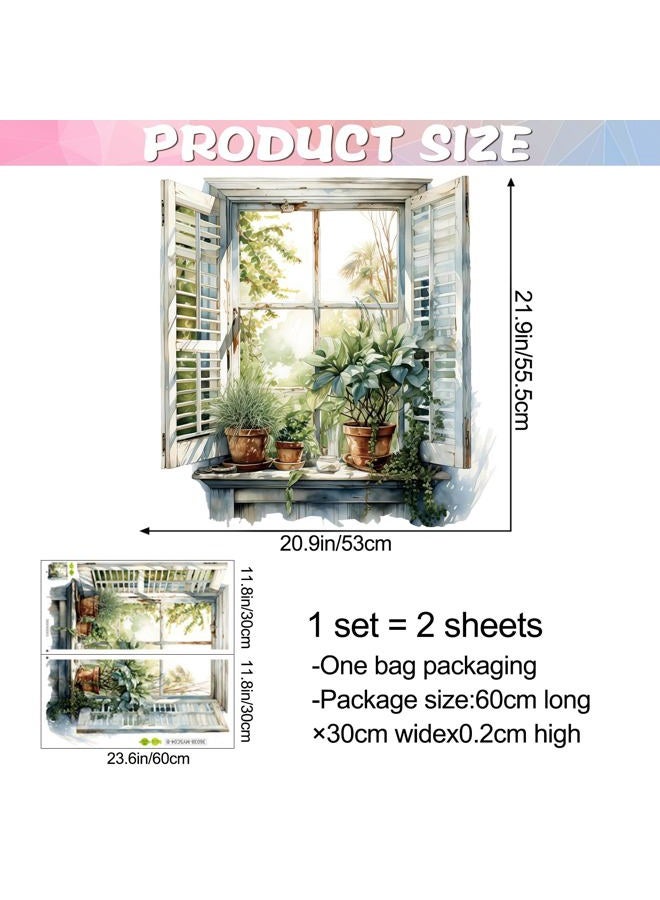 DRWSSR 3D Creative Fake Window Wall Sticker Removable DIY Romantic Green Plants Wall Stickers Peel and Stick Vinyl Trees Natural Scenery Fake Window Wall Decal for Bedroom Living Room Decoration - Image 2