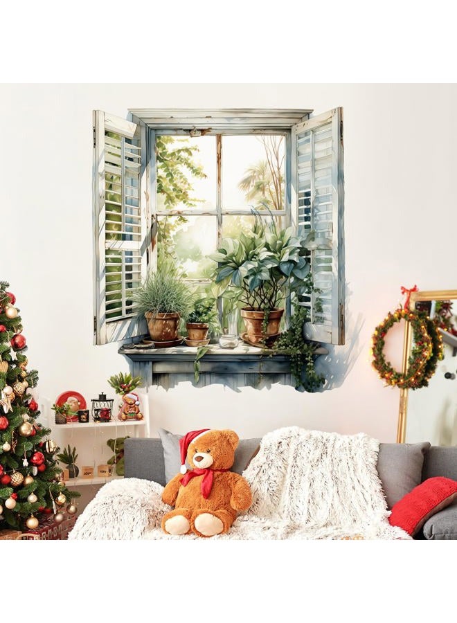DRWSSR 3D Creative Fake Window Wall Sticker Removable DIY Romantic Green Plants Wall Stickers Peel and Stick Vinyl Trees Natural Scenery Fake Window Wall Decal for Bedroom Living Room Decoration - Image 1