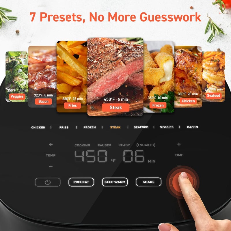 COSORI Air Fryer 5 QT (4.7 Litre) Black, 1500W Fast Cooking 9 Preset Menu, 30 Recipes Cookbook, Grill, Broil, Roast, Toast, Bake, Reheat, Defrost, Digital Touch Panel (CAF-L501) - Image 3