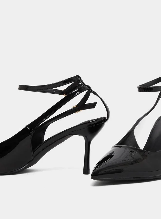 Styli Black Ankle Strap Stiletto Heel Sandals