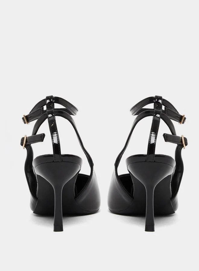 Styli Black Ankle Strap Stiletto Heel Sandals