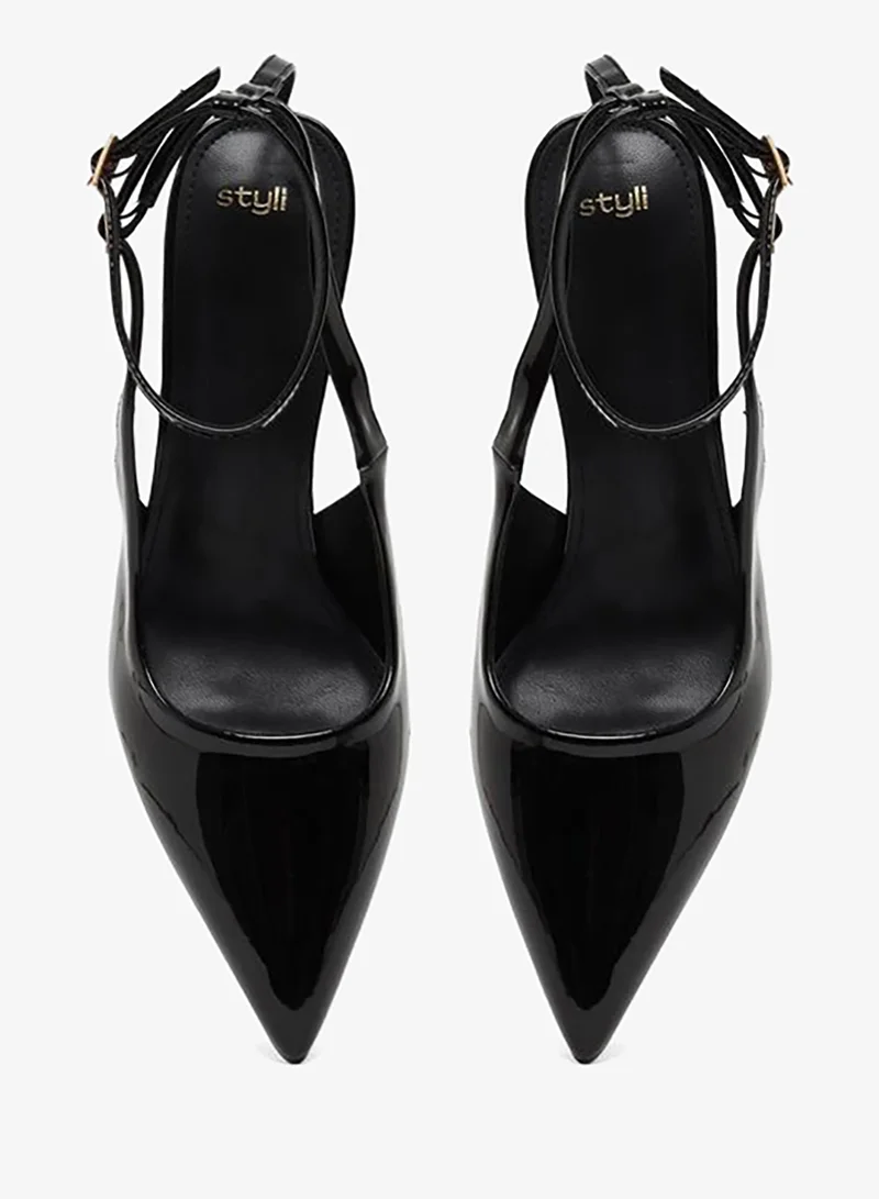 Styli  Black Ankle Strap Stiletto Heel Sandals for Women | Best Price UAE